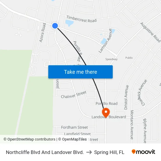 Northcliffe Blvd And Landover Blvd. to Spring Hill, FL map