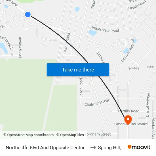 Northcliffe Blvd And Opposite Century Dr. to Spring Hill, FL map