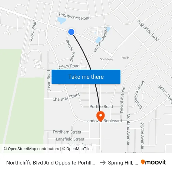 Northcliffe Blvd And Opposite Portillo Rd. to Spring Hill, FL map