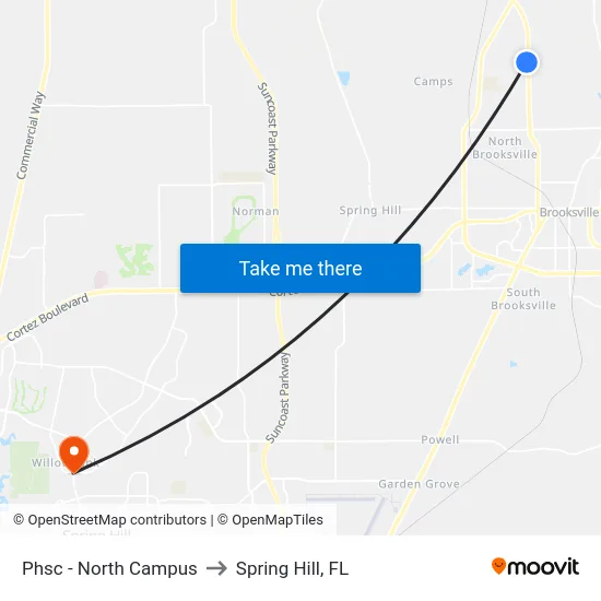 Phsc - North Campus to Spring Hill, FL map