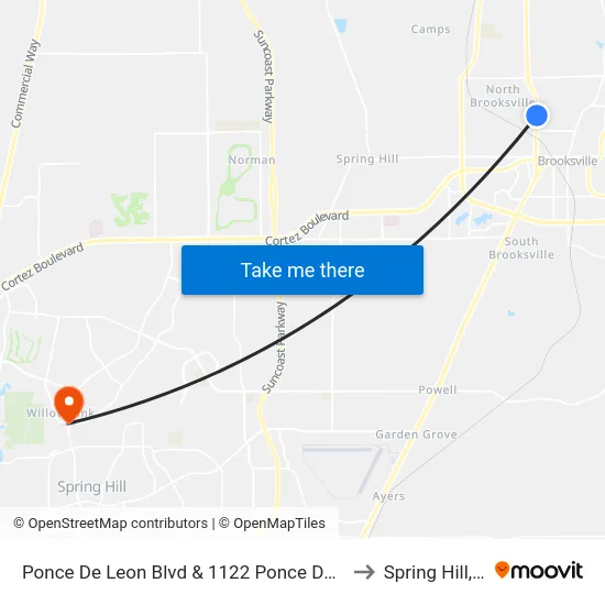 Ponce De Leon Blvd & 1122 Ponce De Leon to Spring Hill, FL map