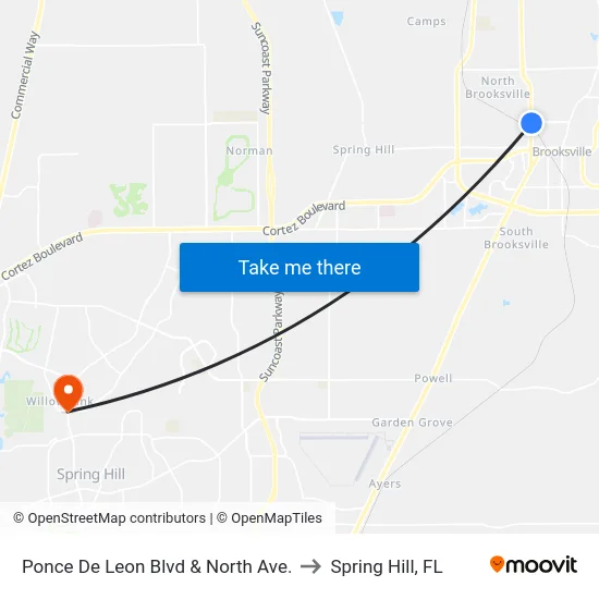 Ponce De Leon Blvd & North Ave. to Spring Hill, FL map