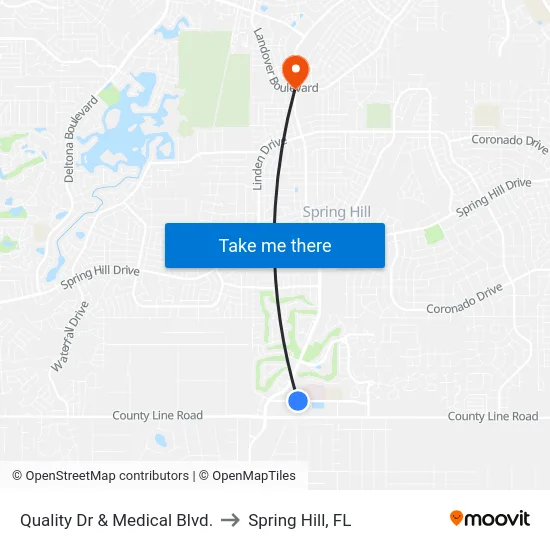 Quality Dr  & Medical Blvd. to Spring Hill, FL map