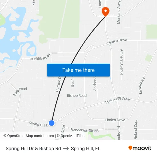 Spring Hill Dr  & Bishop Rd to Spring Hill, FL map