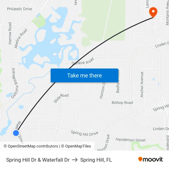 Spring Hill Dr  & Waterfall Dr to Spring Hill, FL map