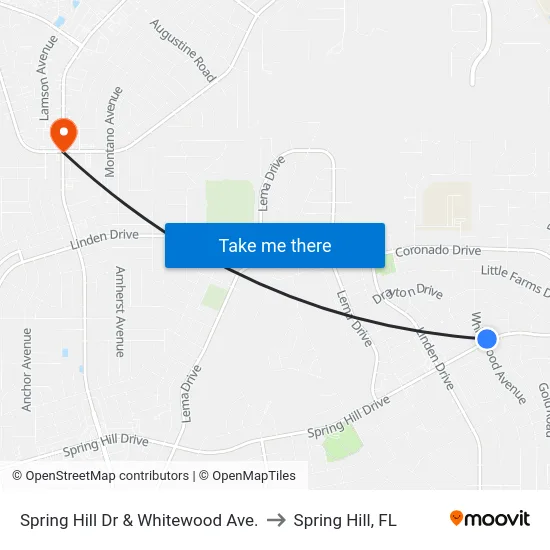Spring Hill Dr & Whitewood Ave. to Spring Hill, FL map