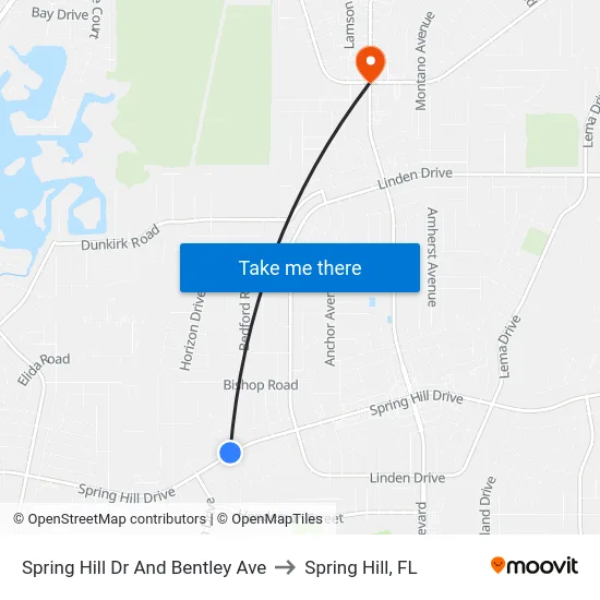 Spring Hill Dr And Bentley Ave to Spring Hill, FL map
