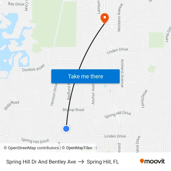 Spring Hill Dr And Bentley Ave to Spring Hill, FL map