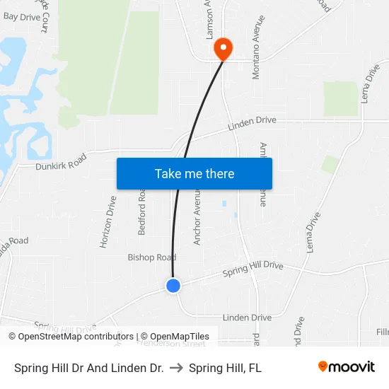 Spring Hill Dr And Linden Dr. to Spring Hill, FL map