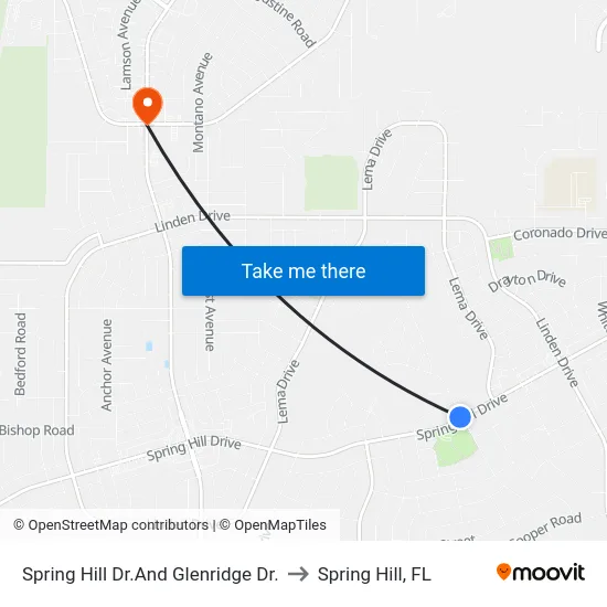 Spring Hill Dr.And Glenridge Dr. to Spring Hill, FL map