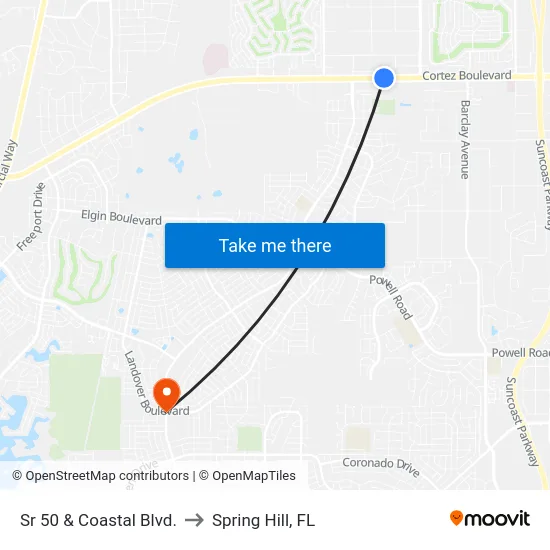 Sr 50 & Coastal Blvd. to Spring Hill, FL map