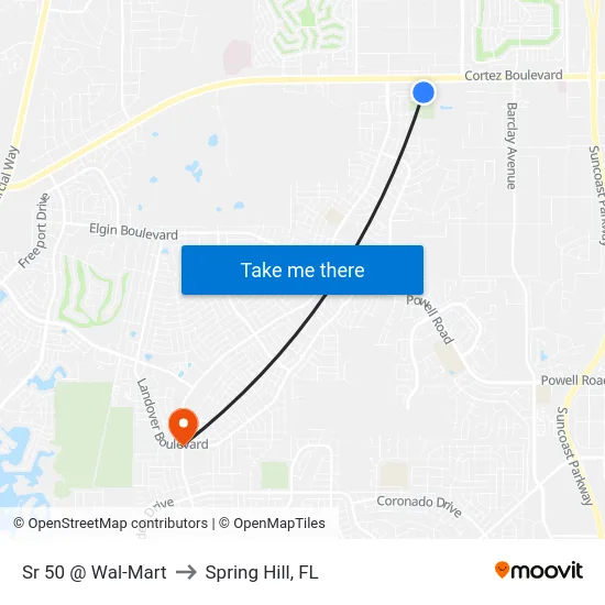 Sr 50 @ Wal-Mart to Spring Hill, FL map