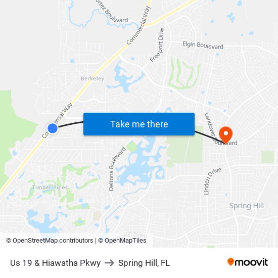 Us 19  & Hiawatha Pkwy to Spring Hill, FL map