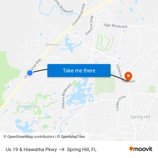 Us 19  & Hiawatha Pkwy to Spring Hill, FL map