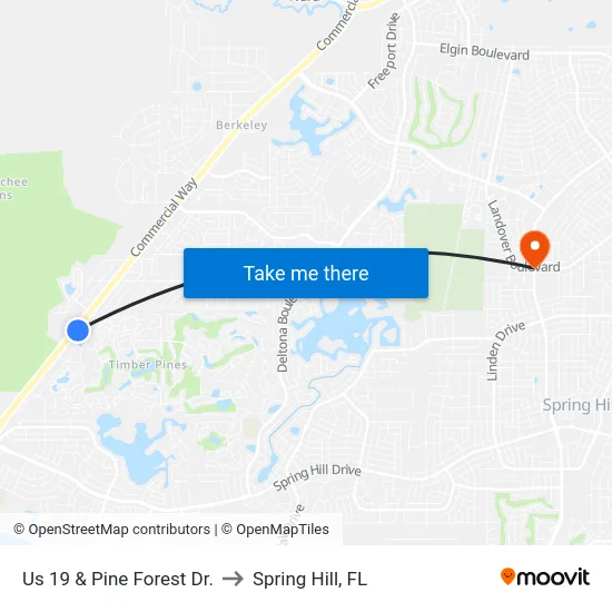 Us 19  & Pine Forest Dr. to Spring Hill, FL map