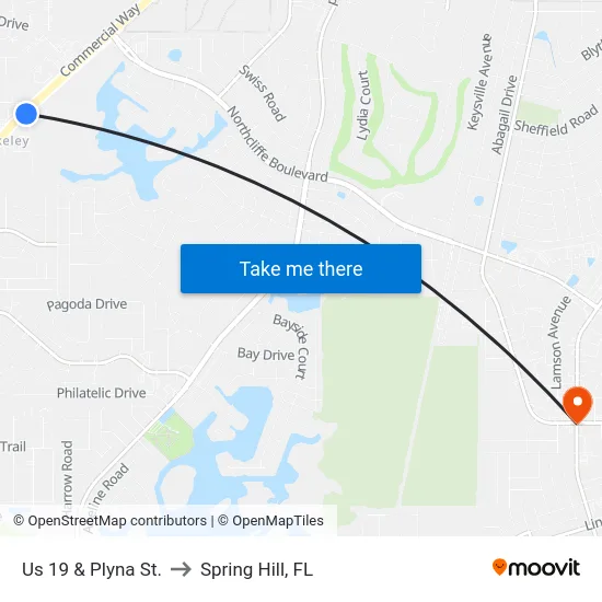 Us 19  & Plyna St. to Spring Hill, FL map