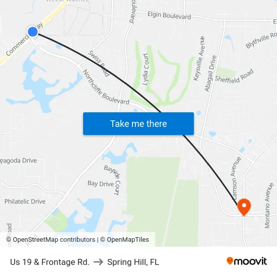 Us 19 & Frontage Rd. to Spring Hill, FL map