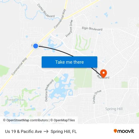 Us 19 & Pacific Ave to Spring Hill, FL map