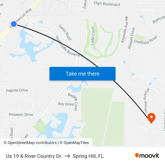 Us 19 & River Country Dr. to Spring Hill, FL map