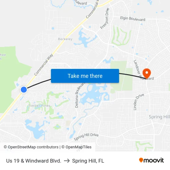 Us 19 & Windward Blvd. to Spring Hill, FL map