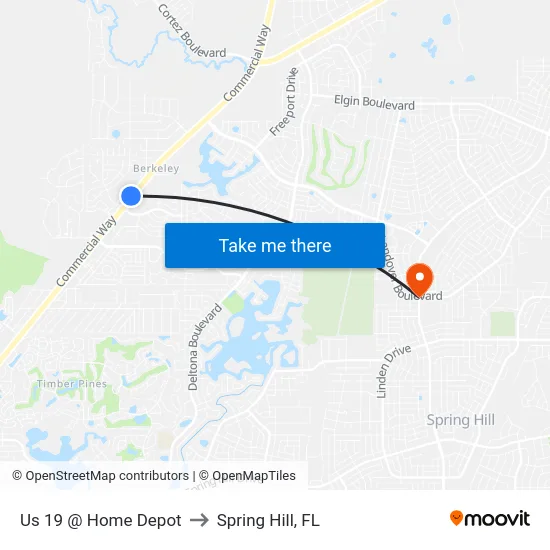 Us 19 @ Home Depot to Spring Hill, FL map