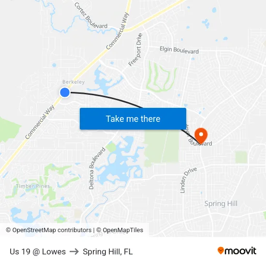 Us 19 @ Lowes to Spring Hill, FL map