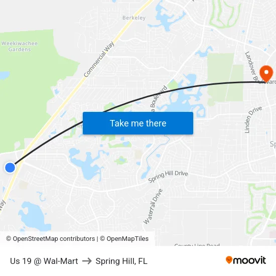Us 19 @ Wal-Mart to Spring Hill, FL map