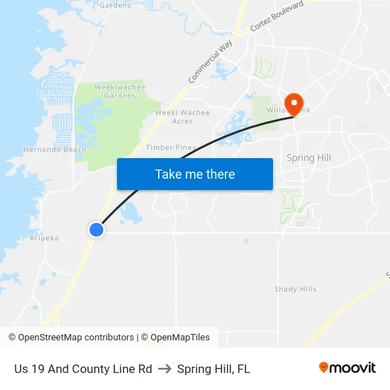Us 19 And County Line Rd to Spring Hill, FL map