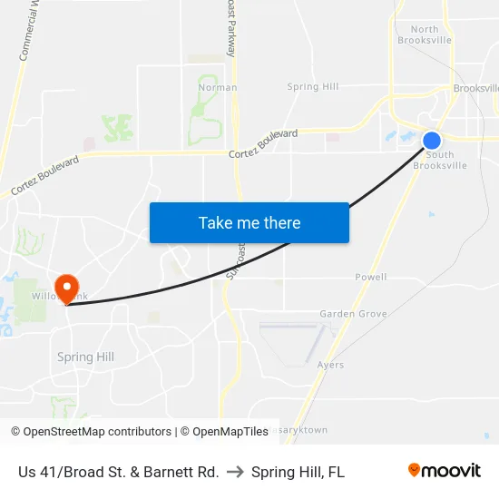 Us 41/Broad St. & Barnett Rd. to Spring Hill, FL map