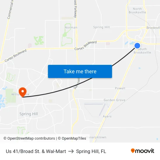 Us 41/Broad St. & Wal-Mart to Spring Hill, FL map