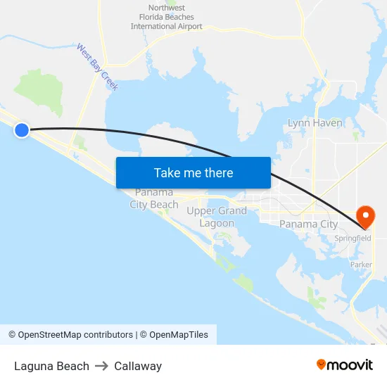 Laguna Beach to Callaway map