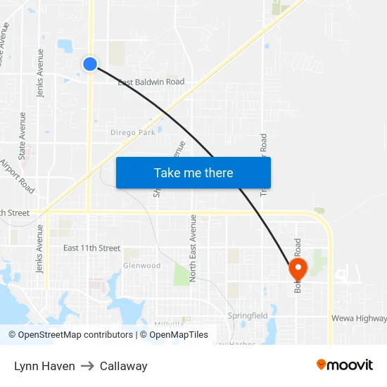 Lynn Haven to Callaway map
