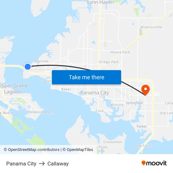 Panama City to Callaway map