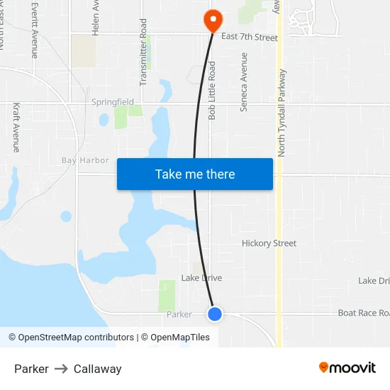 Parker to Callaway map