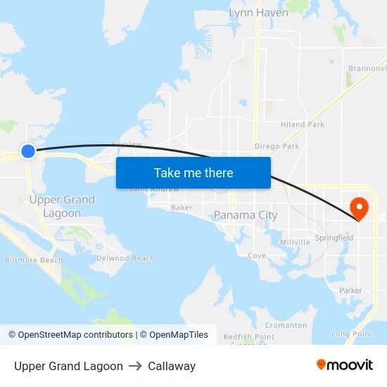 Upper Grand Lagoon to Callaway map
