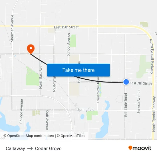 Callaway to Cedar Grove map