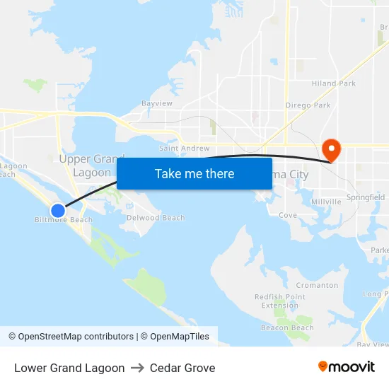 Lower Grand Lagoon to Cedar Grove map