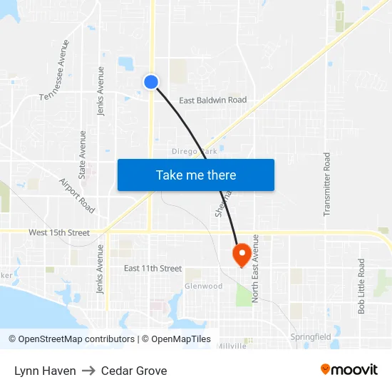 Lynn Haven to Cedar Grove map