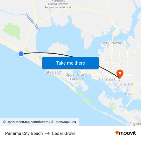 Panama City Beach to Cedar Grove map