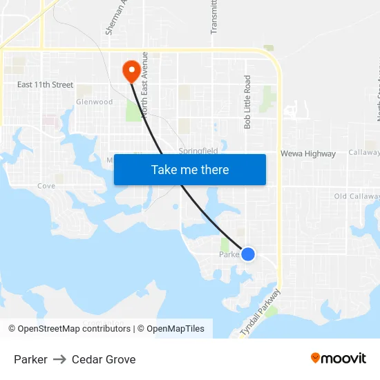 Parker to Cedar Grove map