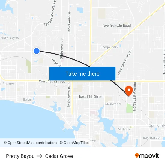 Pretty Bayou to Cedar Grove map