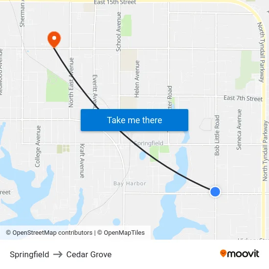 Springfield to Cedar Grove map