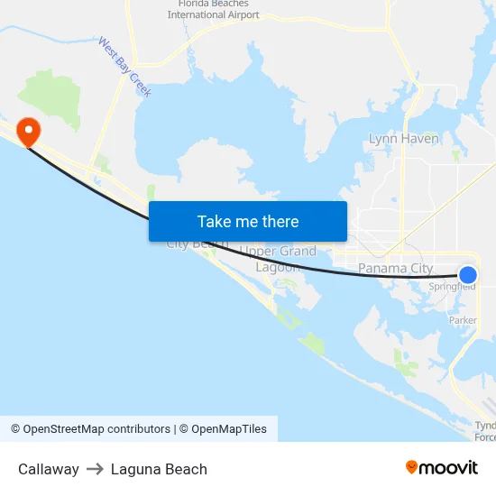 Callaway to Laguna Beach map