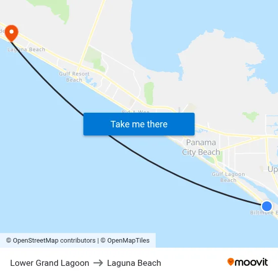 Lower Grand Lagoon to Laguna Beach map