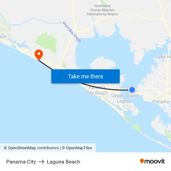 Panama City to Laguna Beach map