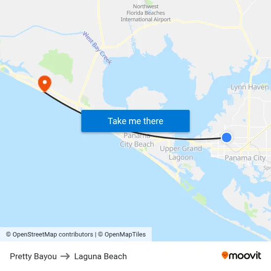 Pretty Bayou to Laguna Beach map