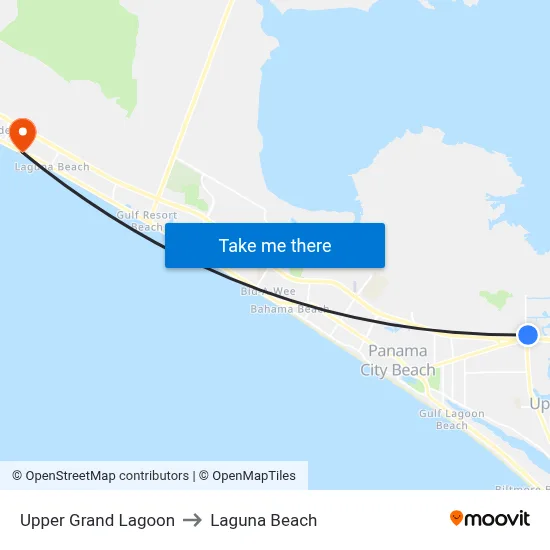Upper Grand Lagoon to Laguna Beach map