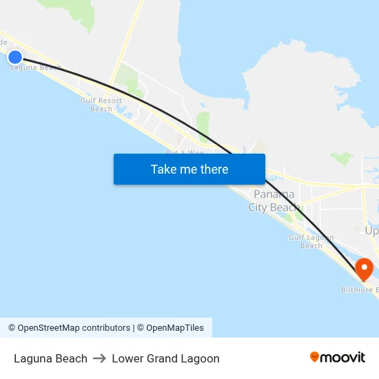 Laguna Beach to Lower Grand Lagoon map