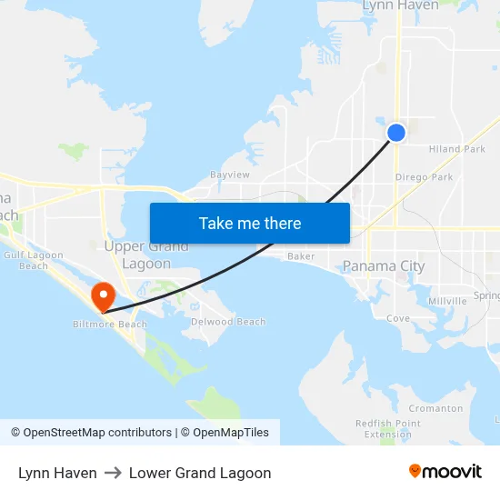 Lynn Haven to Lower Grand Lagoon map