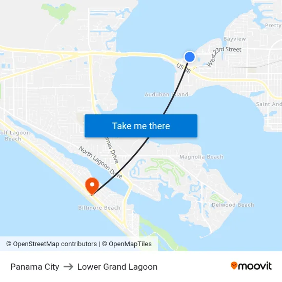 Panama City to Lower Grand Lagoon map